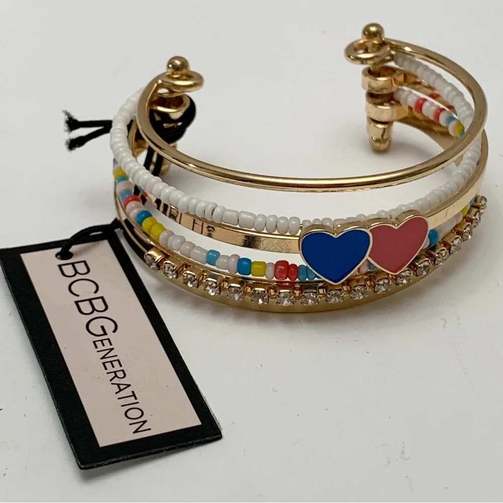 BCBGeneration NEW girls bracelet small hearts rhinestones connected bangle cuff